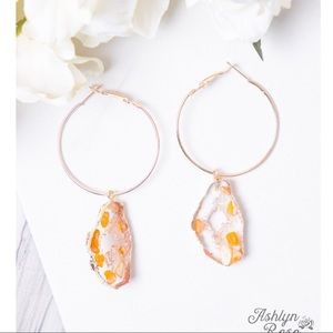 Resin Geode yellow/orange Earrings